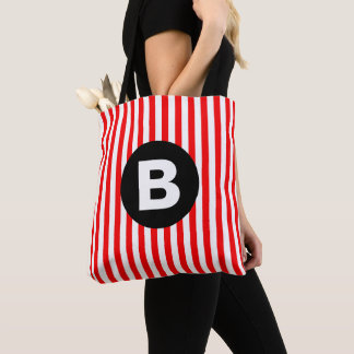Rood Wit Verticale Strepen Zwart Monogram Tote Bag