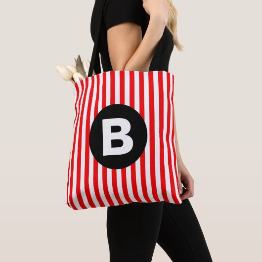 Rood Wit Verticale Strepen Zwart Monogram Tote Bag (Dichtbij)