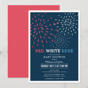 Rood, wit & verwacht 4 juli vuurwerk Baby shower i Kaart