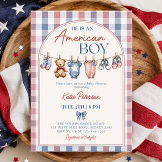Rood Wit & Verwacht Amerikaanse Jongen Babyfeest Kaart