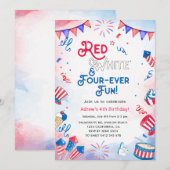 Rood, wit, vier keer leuk, vierde verjaardag kaart (Voorkant / Achterkant)