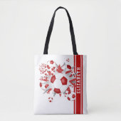 Rood wit voetbal blowout gepersonaliseerd tote bag (Voorkant)