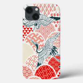  Rood Wit Vogel Japans Kimono Floral Case-Mate iPhone Case