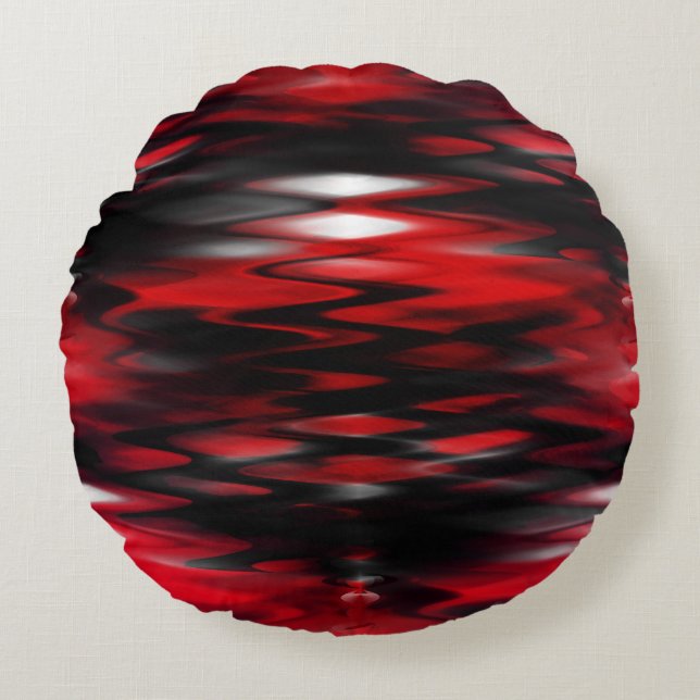 Rood, wit vormend, abstract zigzag rond kussen (Voorkant)
