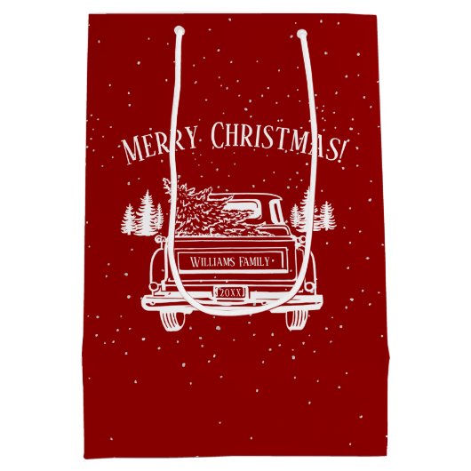 rood wit vrachtwagen vrolijk kerstfeest medium cadeauzakje (Achterkant)