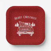 rood wit vrachtwagen vrolijk kerstfeest papieren bordje (Voorkant)