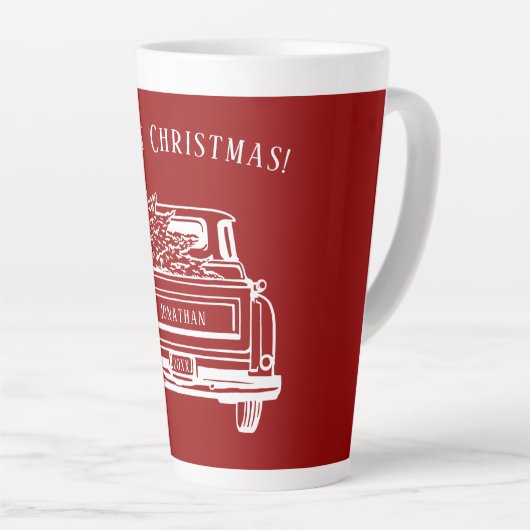  rood wit vrachtwagen vrolijke kerstnaam latte mok (Rechterhoek)