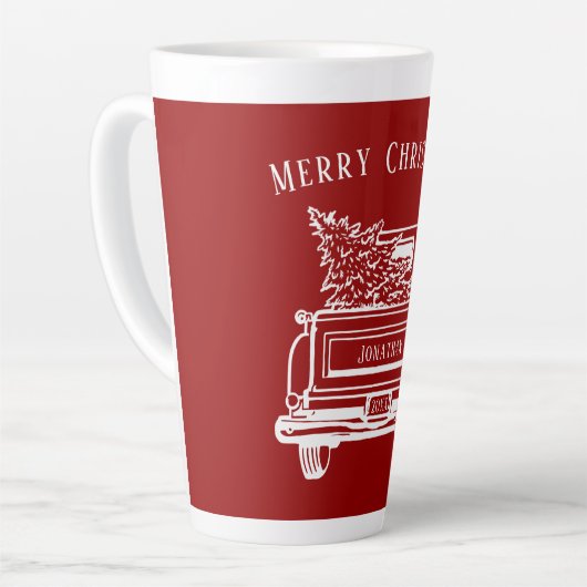  rood wit vrachtwagen vrolijke kerstnaam latte mok (Linkerhoek)