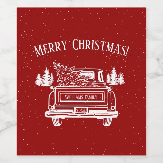  rood wit vrachtwagen vrolijke kerstnaam wijn etiket (Enkel label)