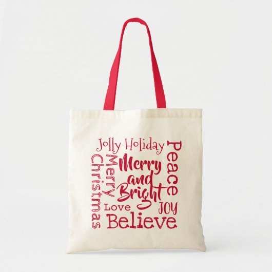 Rood Wit Vrolijk en Helder Kerst Gezegden Tote Bag (Voorkant)