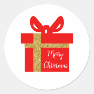 Rood Wit Vrolijk Kerstcadeau Box Ronde Sticker