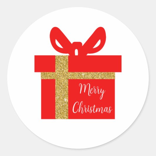 Rood Wit Vrolijk Kerstcadeau Box Ronde Sticker (Voorkant)