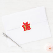 Rood Wit Vrolijk Kerstcadeau Box Ronde Sticker (Envelop)