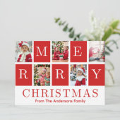 Rood & Wit Vrolijk Kerstfeest 5 Fotocollage Feestdagenkaart (Staand voorkant)