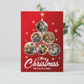 Rood, Wit Vrolijk Kerstfeest 6 Familie Foto Collag Kaart (Staand voorkant)
