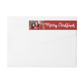 Rood Wit Vrolijk Kerstfeest Fotowrap Rond Labels (Achterkant)