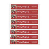 Rood Wit Vrolijk Kerstfeest Fotowrap Rond Labels (Vel)