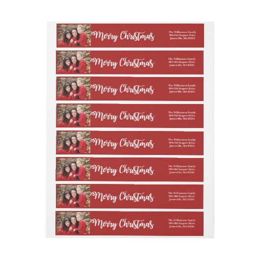 Rood Wit Vrolijk Kerstfeest Fotowrap Rond Labels