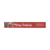 Rood Wit Vrolijk Kerstfeest Fotowrap Rond Labels (Individueel)