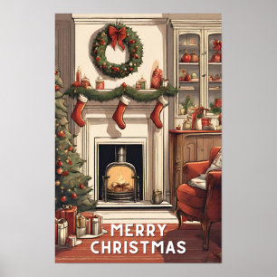 Rood wit Vrolijk kerstfeest  merriest modern Poster