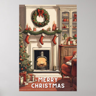 Rood wit Vrolijk kerstfeest merriest modern Poster