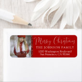 Rood Wit Vrolijk Kerstfeest Voeg foto retouradres  Etiket (Insitu)