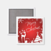 Rood Wit Vrolijk Kersthert, Sneeuwvlokken Magneet (Voorkant / Achterkant)