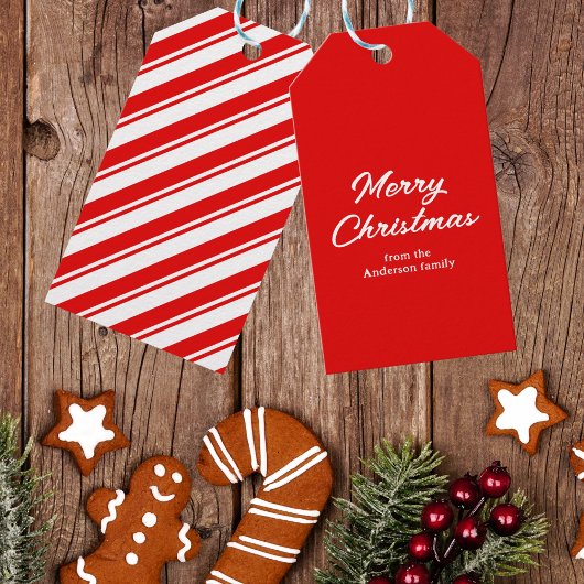 Rood Wit Vrolijk Kerstmis Aangepaste Naam Cadeaulabel
