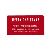 Rood & Wit Vrolijk Kerstmis Familie Retouradres Etiket (Voorkant)