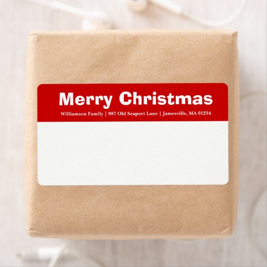 Rood & Wit Vrolijk Kerstmis Verzendlabels Etiket (Insitu)