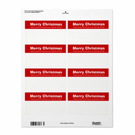 Rood & Wit Vrolijk Kerstmis Verzendlabels Etiket (Full Sheet)