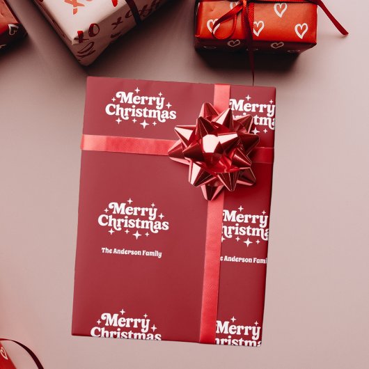Rood wit Vrolijk Kerstplezier Cadeaupapier