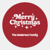 Rood wit Vrolijk Kerstplezier Ronde Sticker (Voorkant)