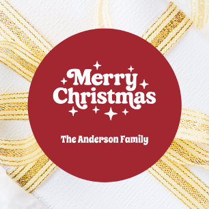 Rood wit Vrolijk Kerstplezier Ronde Sticker