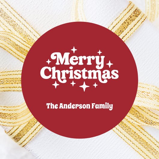 Rood wit Vrolijk Kerstplezier Ronde Sticker