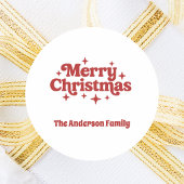 Rood wit Vrolijk Kerstplezier Ronde Sticker