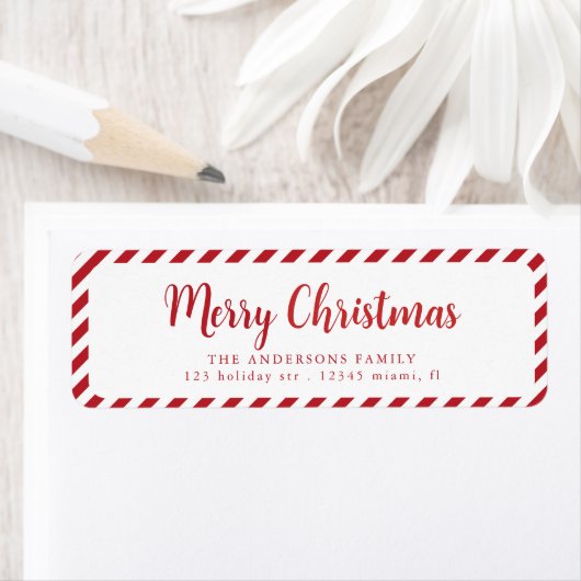 Rood Wit Vrolijke Kerststrepen Etiket (Insitu)