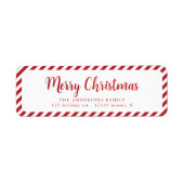 Rood Wit Vrolijke Kerststrepen Etiket (Voorkant)