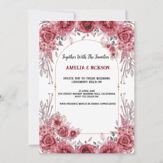 rood-wit waterverf bruiloft kaart (Voorkant)