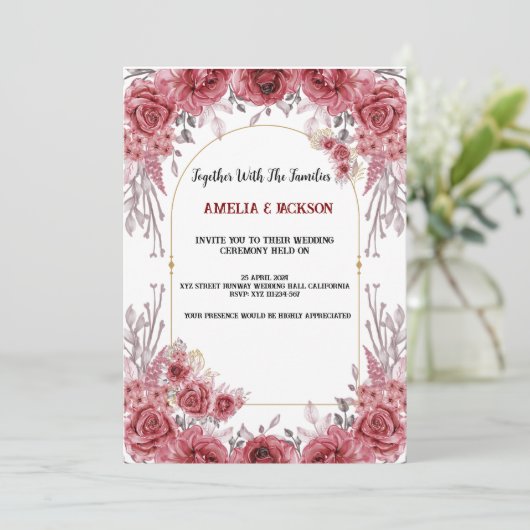 rood-wit waterverf bruiloft kaart (Staand voorkant)