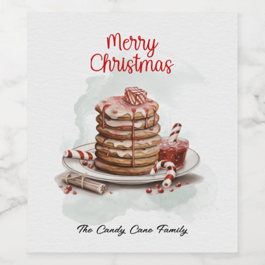 rood wit Waterverf Candy Cane Pannenkoek Wijn Etiket (Enkel label)