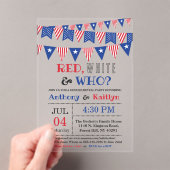 Rood, Wit & Wie? 4 juli Geslacht onthullen Partij Acryl Uitnodigingen (Insitu (Draagbaar))