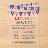 Rood, Wit & Wie? 4 juli Geslacht onthullen Partij Acryl Uitnodigingen (Voorkant)