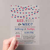 Rood, Wit & Wie? 4 juli Geslacht onthullen Partij Acryl Uitnodigingen (Insitu (Draagbaar))