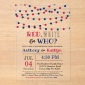 Rood, Wit & Wie? 4 juli Geslacht onthullen Partij Acryl Uitnodigingen (Voorkant)