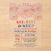 Rood, Wit & Wie? 4 juli Geslacht onthullen Partij Acryl Uitnodigingen (Voorkant)