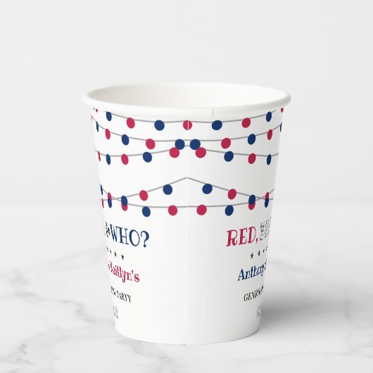 Rood, Wit & Wie? 4 juli Geslacht onthullen Partij Papieren Bekers (Rechts)