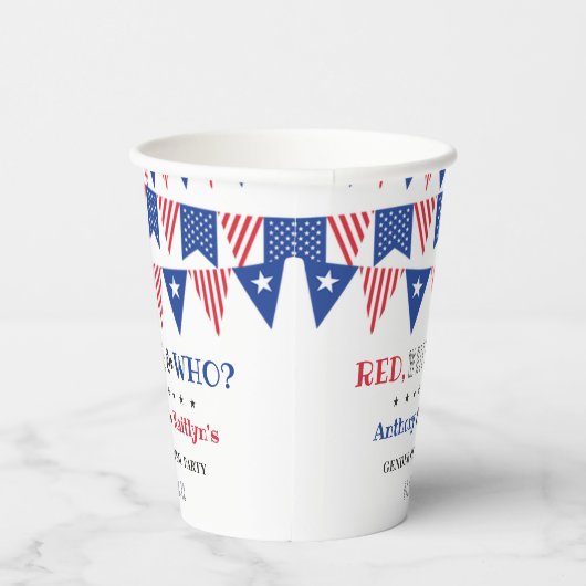 Rood, Wit & Wie? 4 juli Geslacht onthullen Partij Papieren Bekers (Rechts)
