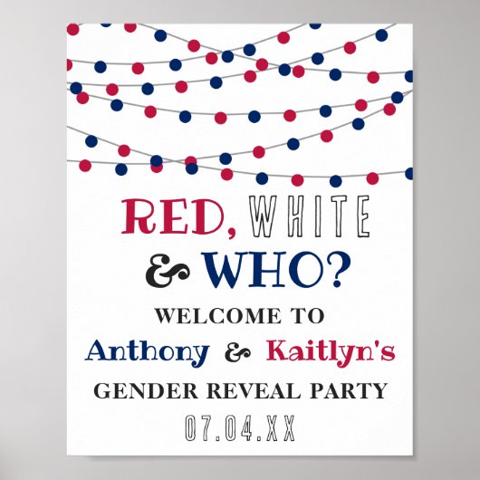 Rood, Wit & Wie? 4 juli Geslacht onthullen Partij Poster (Voorkant)