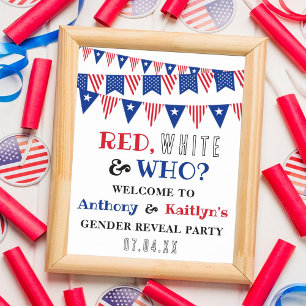 Rood, Wit & Wie? 4 juli Geslacht onthullen Partij Poster